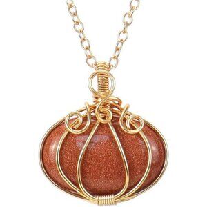 Natural‎ Quartz Stone Goldstone Pendant Necklace,Thanksgiving Charm Pumpkin